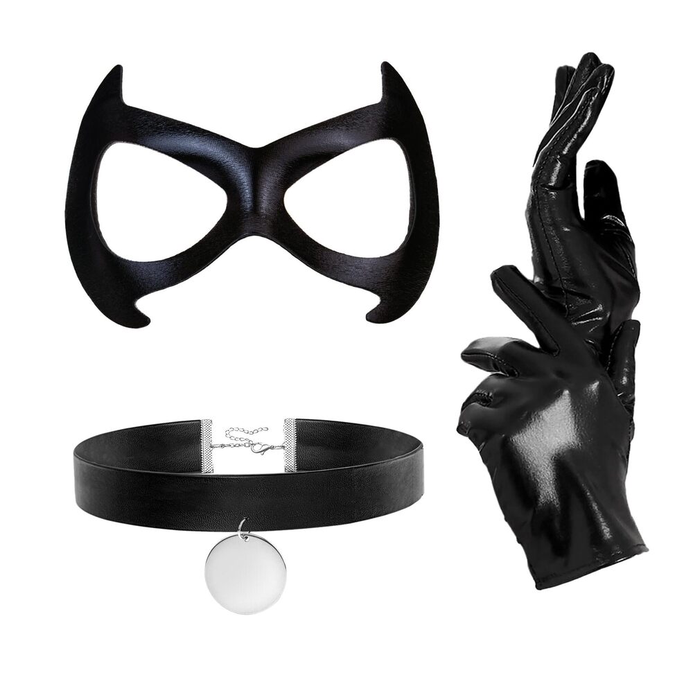 4571 Black Cat Eye Masquerade Costume Set With Half Mask,